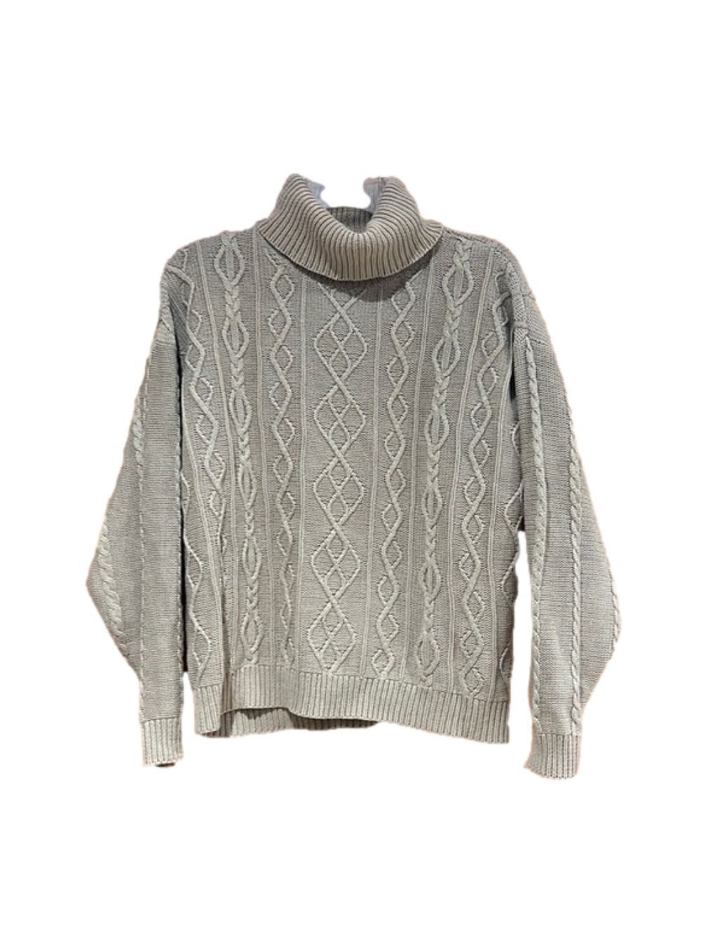 Wainscott Beige Cable Knit Turtleneck Sweater Small